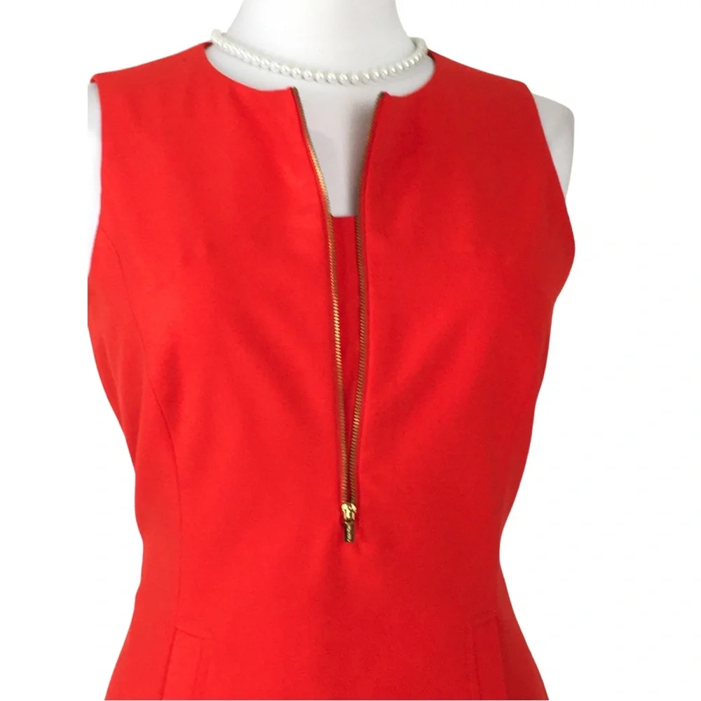Calvin Klein Orange Red Front Zipper Sleeveless Pockets Sheath Midi Dress 10 - Picture 8 of 16